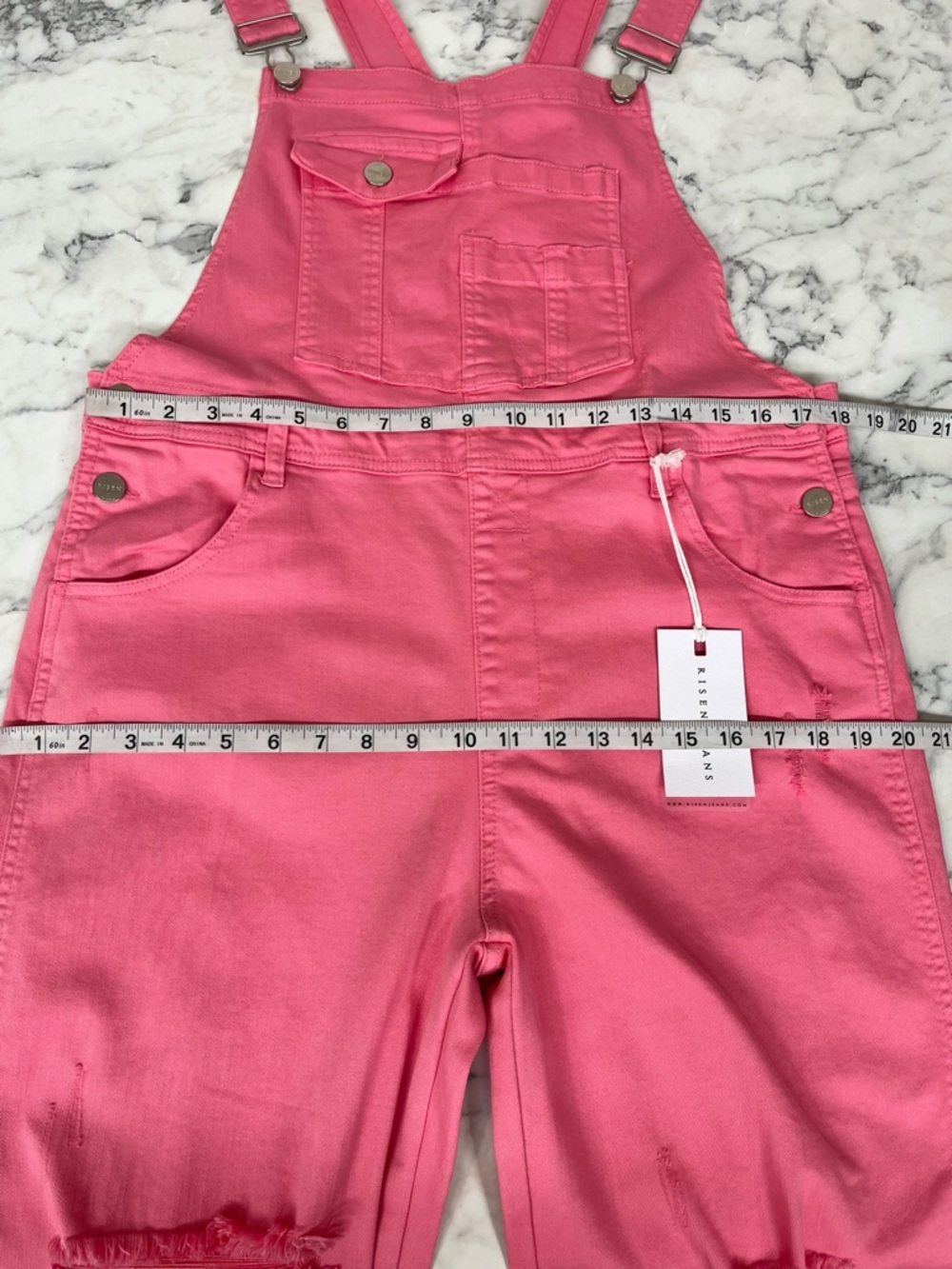 Risen Barbie Girl High Rise Hot Pink Distressed Straight Cropped Overalls XL - Picture 6 of 13